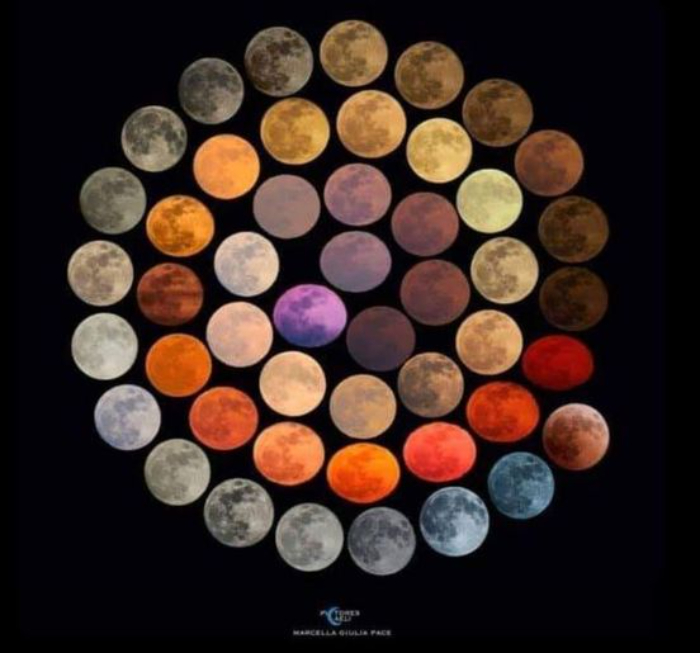 48 colores diferentes de la Luna, todos ellos fotografiados en diferentes lugares de Italia en un periodo de 10 años