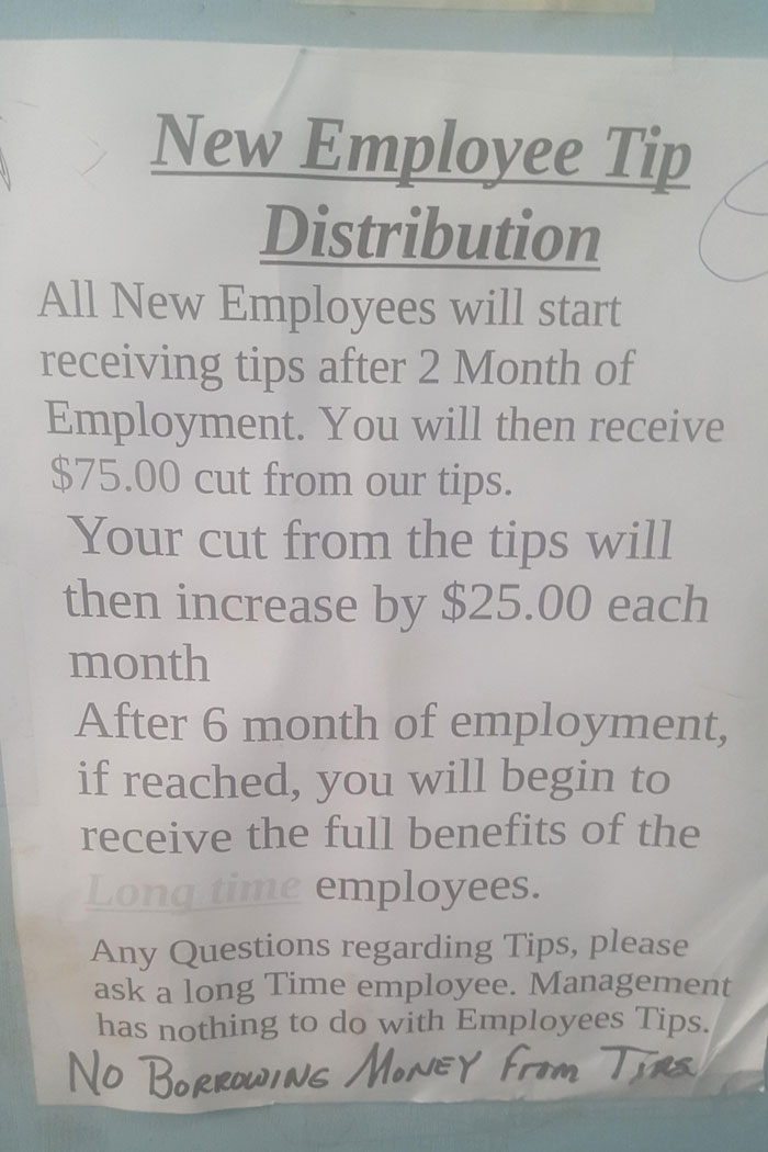 Restaurant Won't Give Their New Employees Tips Until They've Worked There For 6 Months, They Will Be Getting A Fixed Amount
