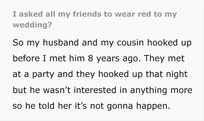 Woman Wears Red Dress To Cousin's Wedding To Show That She Slept With The Groom First, But The Bride Outsmarts Her