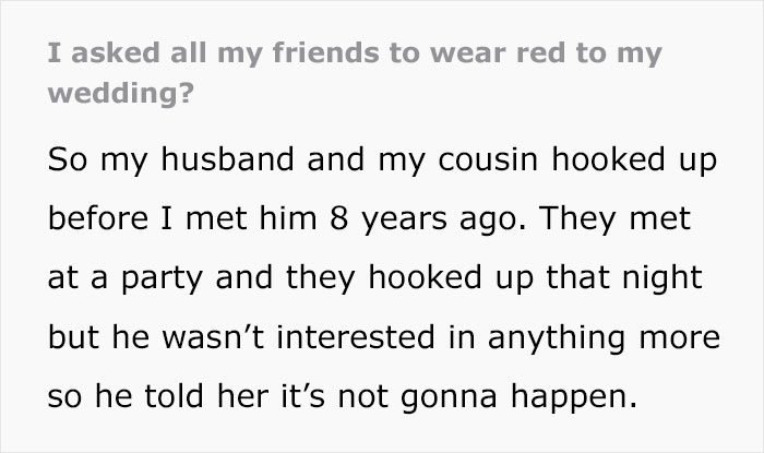 Woman Wears Red Dress To Cousin's Wedding To Show That She Slept With The Groom First, But The Bride Outsmarts Her Woman Wears Red Dress To Cousin's Wedding To Show That She Slept With The Groom First, But The Bride Outsmarts Her