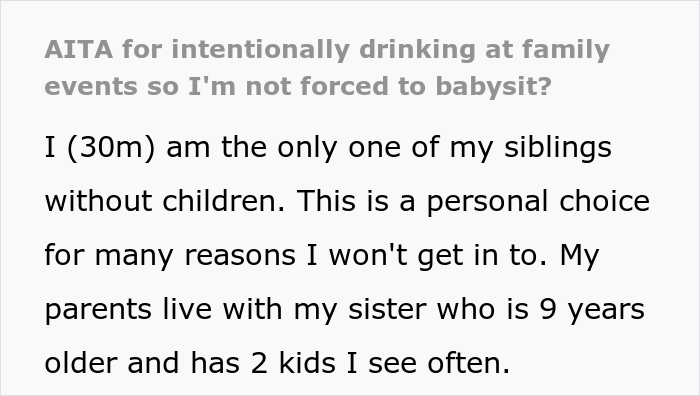 Guy Comes Up With A Brilliant Plan To Intentionally Drink Before Family Gatherings To Dodge Babysitting Duties Which Usually Fall On Him Guy Comes Up With A Brilliant Plan To Intentionally Drink Before Family Gatherings To Dodge Babysitting Duties Which Usually Fall On Him