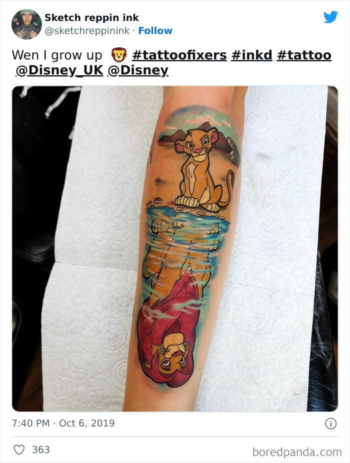 Simba from 'The Lion King' reflection in the water tattoo
