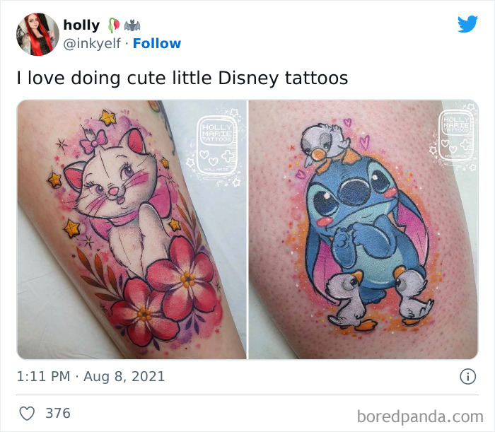 Marie from The Aristocats and Stitch tattoos