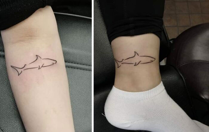 Single line shark tattoos