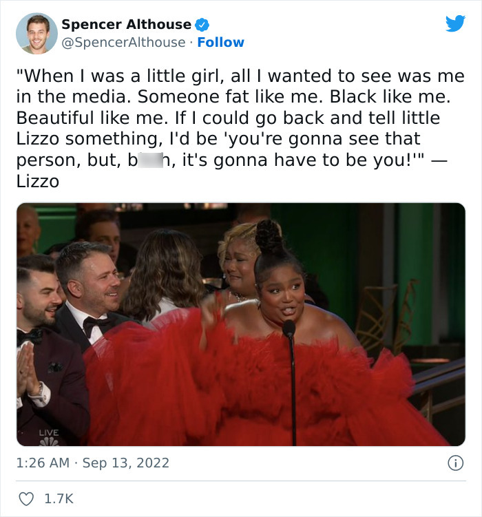 “Fat Like Me. Black Like Me. Beautiful Like Me”: Lizzo Recalls The Role Model She Wanted As A Kid During Emmys Speech “Fat Like Me. Black Like Me. Beautiful Like Me”: Lizzo Recalls The Role Model She Wanted As A Kid During Emmys Speech