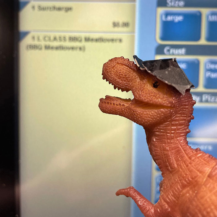 Domino’s Staff Make A Lost Toy Dino An Employee For The Night Until Its Family Come To Bring It Home