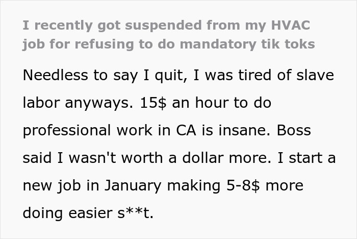“I Don’t Make Enough Money For This”: Worker Gets Suspended For Refusing To Take Part In A "Mandatory" TikTok Challenge, Quits “I Don’t Make Enough Money For This”: Worker Gets Suspended For Refusing To Take Part In A "Mandatory" TikTok Challenge, Quits