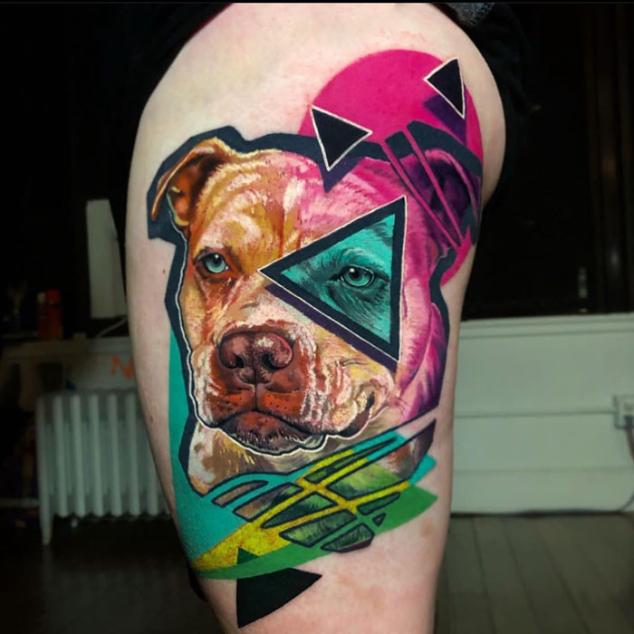 Dog with geometrical shapes tattoo 