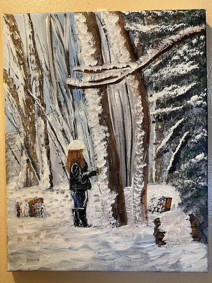 My Daughter In The Snow In The Woods Behind Our House