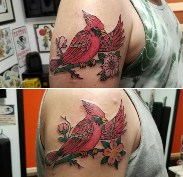 Bird waving wing watercolor matching shoulder tattoos