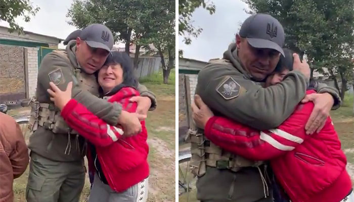 Ukrainian Soldier Embraces His Mother After Liberating Her Town From Russian Occupation Ukrainian Soldier Embraces His Mother After Liberating Her Town From Russian Occupation