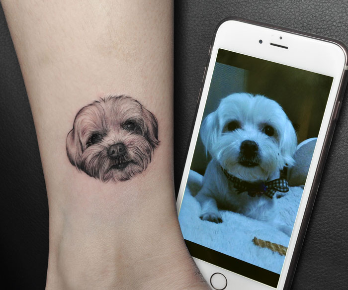 Dog's face tattoo 