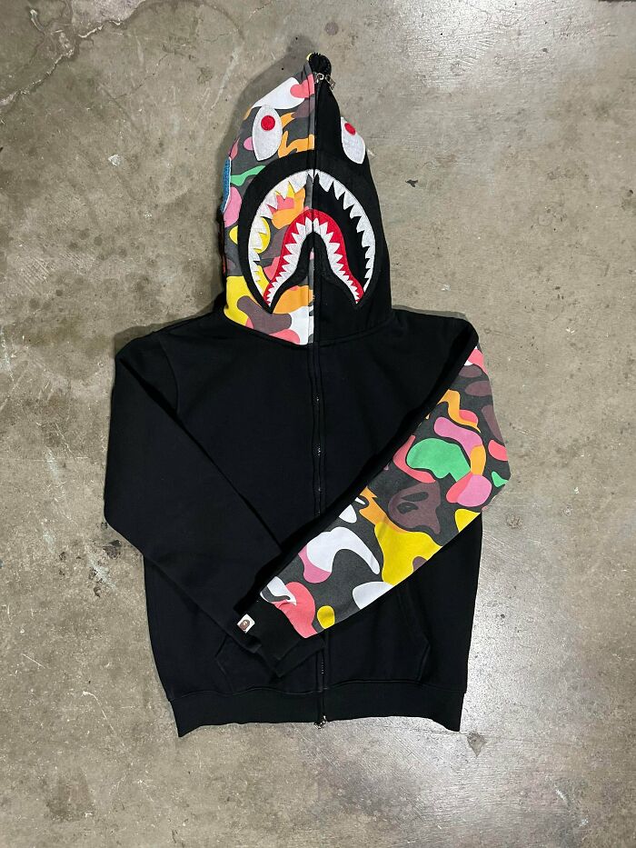 Just Chilling At The Bins Today. Sometimes It Pays Off To Be First In Line. Real Bape Shark Hoodie