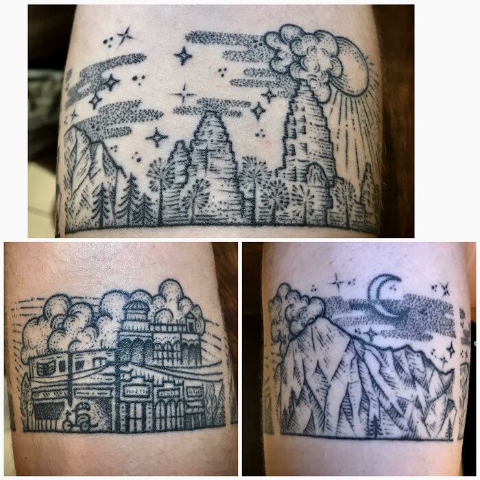 My Black Work Landscape Forearm Band Done By Phúc Dang At Saigon Ink In Ho Chi Minh City, Vietnam. Inspired By Backpacking And Living In Southeast Asia For The Last Year!
