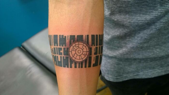 "That's No Moon" Death Star Inspired Arm Band By Karl Willmann, Melbourne Tattoo Company, Australia