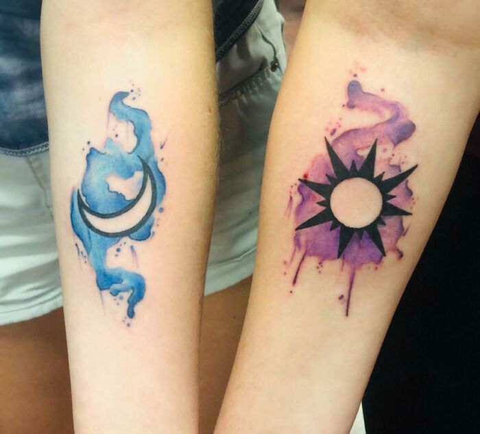 Watercolor Best Friend Tattoos, Done By Logan At Identity Tattoo In Columbus Ohio