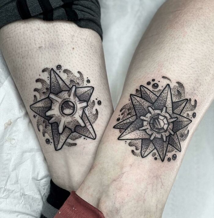 Matching Staryu & Starmie Pokémon Tattoos For Mum And I, Done By Mark Mccullough At Meraki Tattoo In Belfast