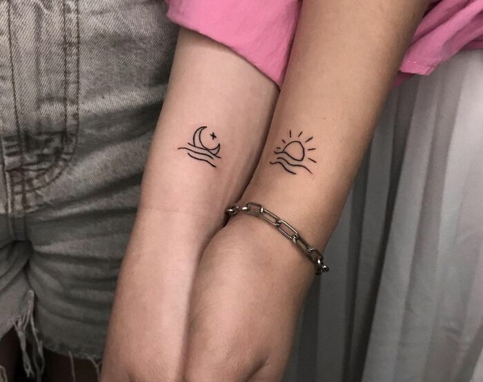 Best friend moon and sun wrist tattoos