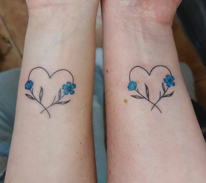 Best friend floral heart wrist tattoos