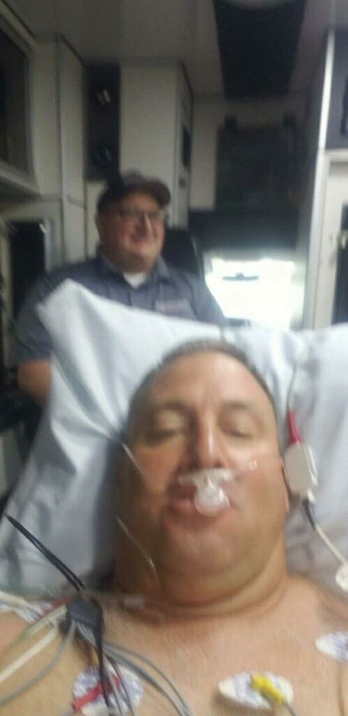 My Dad Mid Heart Attack, In An Ambulance, Taking A Selfie