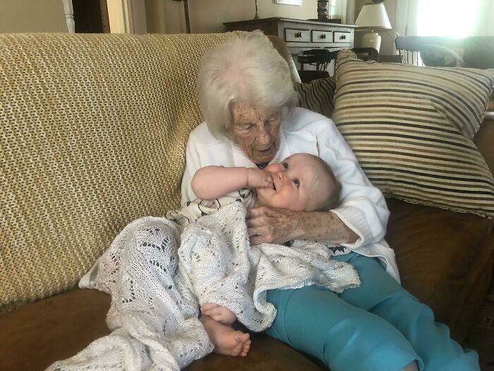 Born 102 Years Apart On The Same Day. My Son Gets To Meet His Great Grandma For The First Time