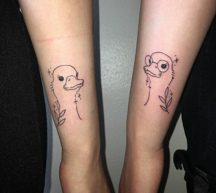 Matching goose forearm tattoos