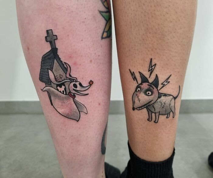Frankenweenie inspired best friend leg tattoos