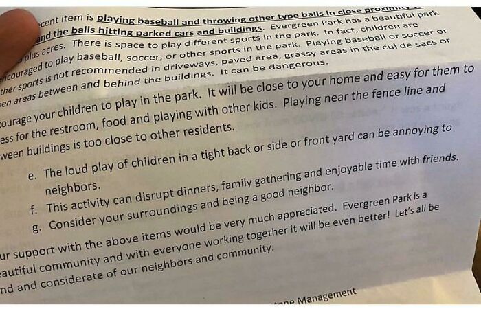 A Friend’s Hoa Sent Letter Requesting Kids Only Play In Park, Not In Yards