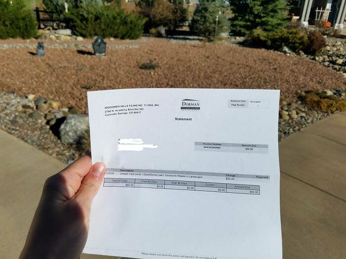 $50 Fine From Hoa For Having A Dead Lawn (It's Rock) And/Or Excessive Weeds (None)