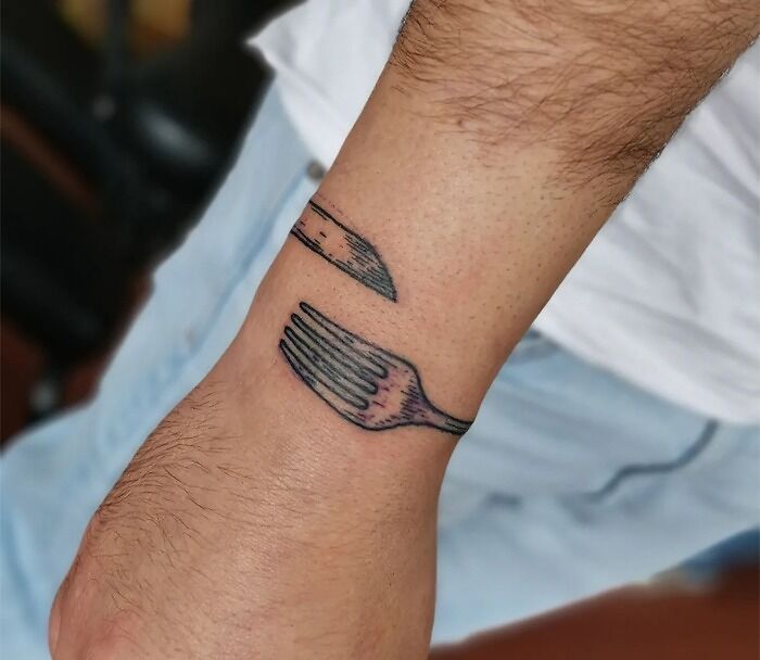 Fork And Knife Arm Band Tattoo