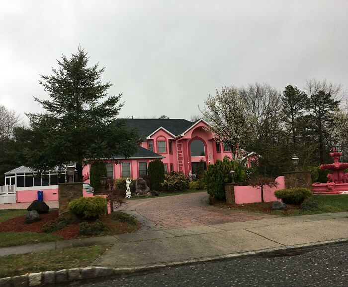 Head Of Hoa Lives Across From This Guy And Was Giving Him A Hard Time About The Appearance Of His House. So He Painted His House Pepto Pink Out Of Spite