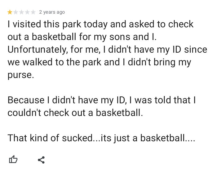 Giving A City Park A One Star Review Because You Left Your ID At Home