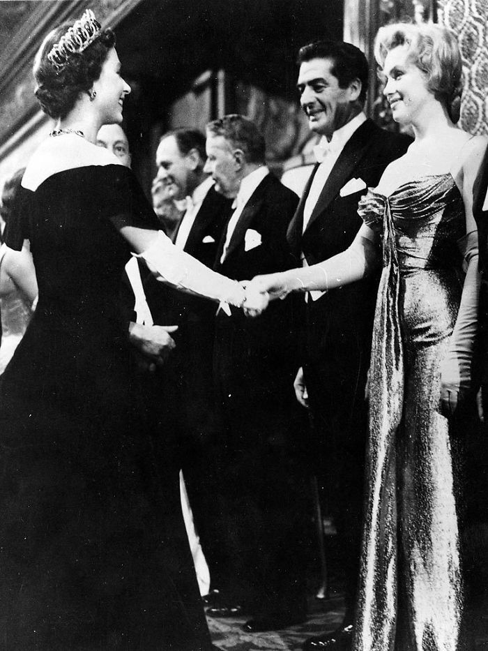 Queen Elizabeth And Marilyn Monroe Were Born In The Same Year. This Is Them Meeting At A Movie Premiere In London 1956, Both At The Age Of 30
