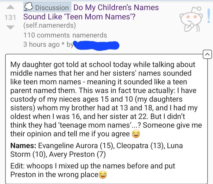 Op Isnt Sure If Cleopatra Sounds Like A 'Teen Mom Name' Or Not