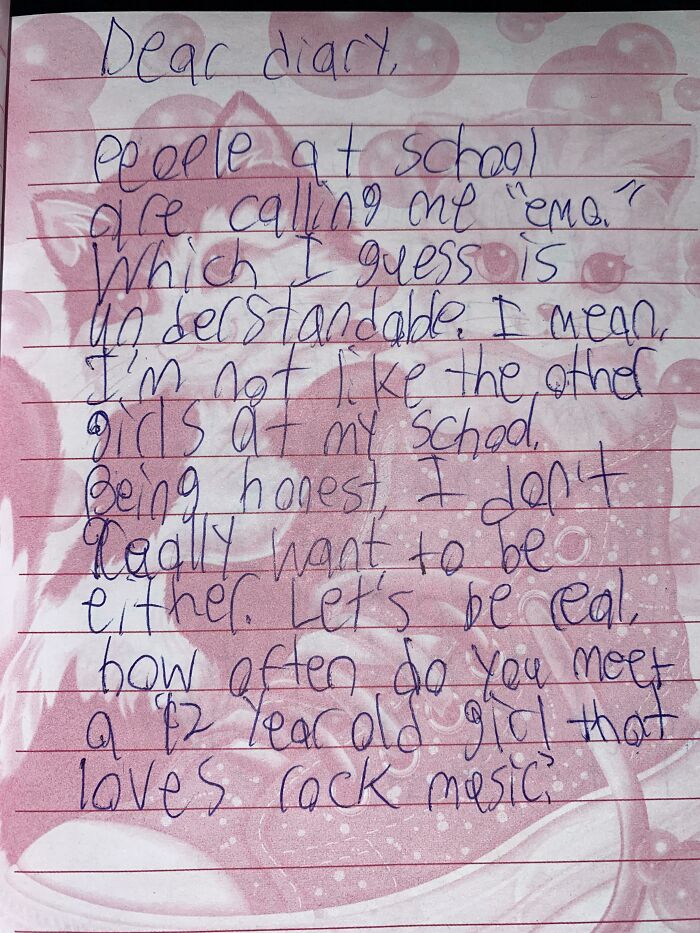 Excuse The Bad Handwriting, But I Was Looking Through My Old Diary And Found This Gem From When I Was In 7th Grade. I Think What’s Funnier Is That No One Ever Called Me Emo In School And I Just Made That Part Up