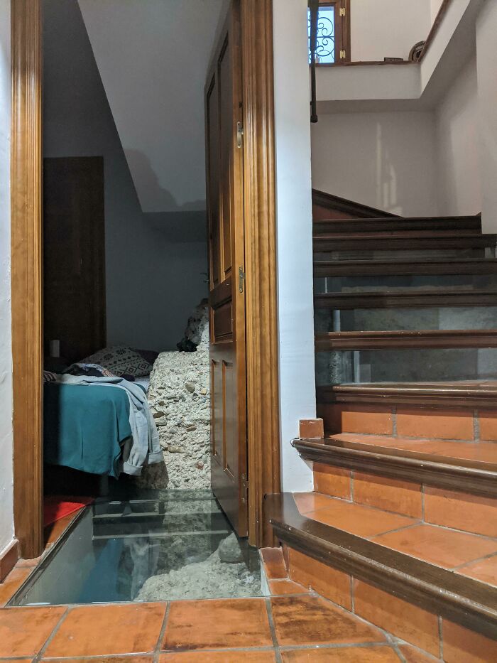 Our Airbnb In Granada, Spain Is Built On Top Of The Old Remains Of City Walls From The 11th Century By A Muslim Dynasty And You Can Still See Them