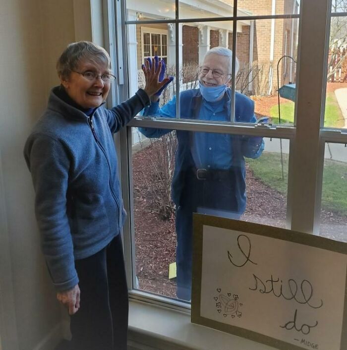 My Grandma Has Alzheimer's And Used To Spend The Night At Home Before Her Care Facility Went On Lockdown. This Is The First Time In Few Weeks My Grandpa Got To See Her