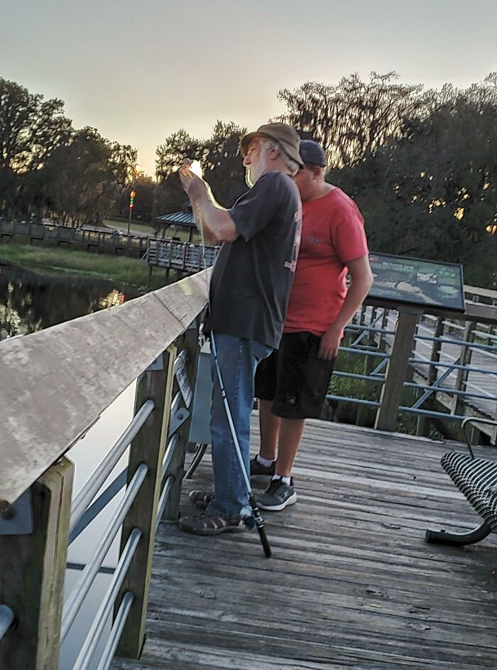 Went Out Fishing With My Grandpa This Evening And There Was This One Kid Who Had Some Sort Of Mental Handicap. His Rod Broke And There Were Several Knots In His Line