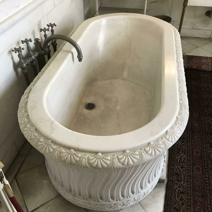 Vintage Bathtub From Newport, Ri Mansion Has Four Water Sources: Hot And Cold Salt Water And Hot And Cold Fresh Water