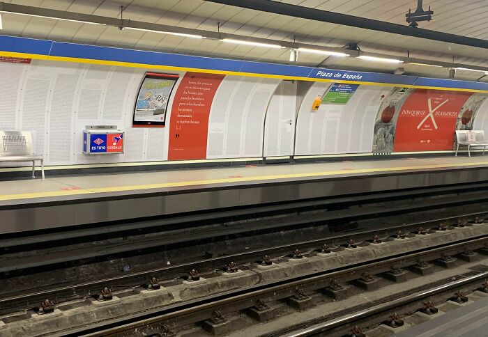 On The Wallls Of Madrid’s Metro System Is The Entire Novel Of Don Quixote, So You Can Read While You Wait And Pick Up The Next Time Where You Left Off