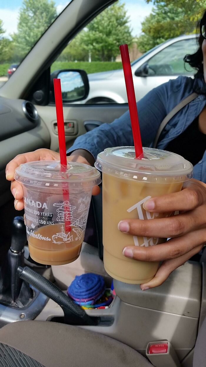Got A Small Iced Coffee From Tim Hortons In Canada, Then Crossed Into The Us And Placed The Same Order