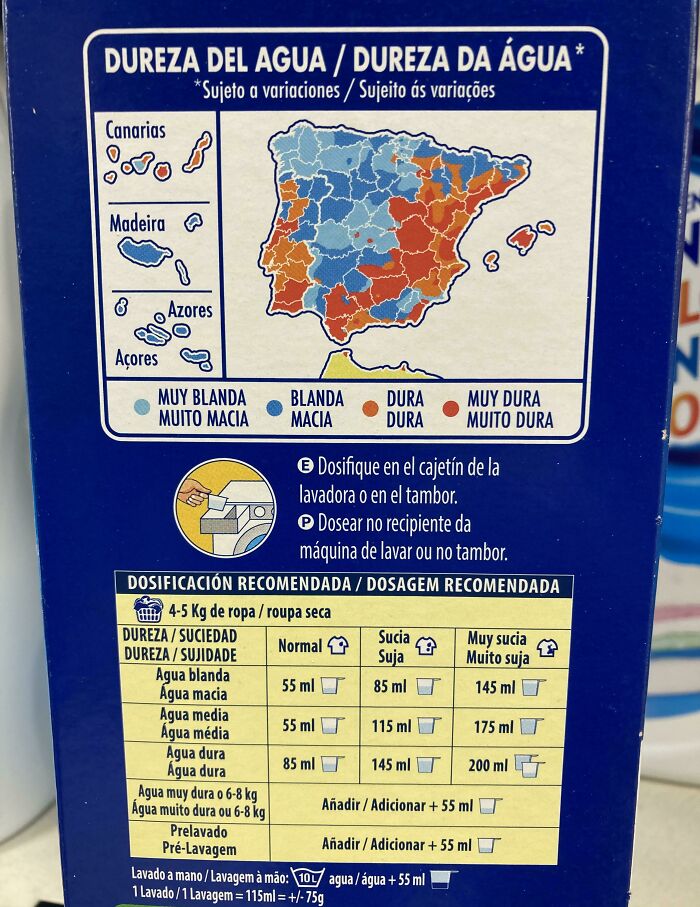 Some Detergent Brands In Spain Include A Water Hardness Map So You Know How Much Soap To Use In Your Region