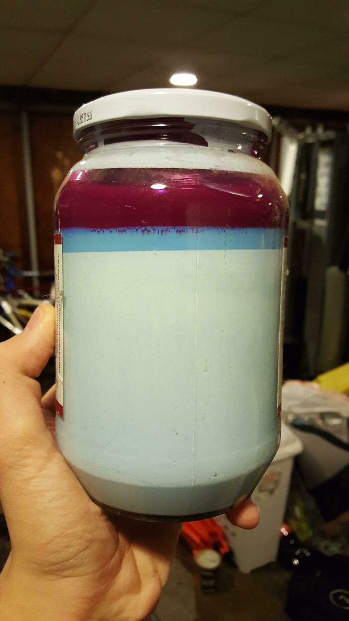 Idk If This Counts But This Jar Of Paint Has Separated Into All Its Ingredients