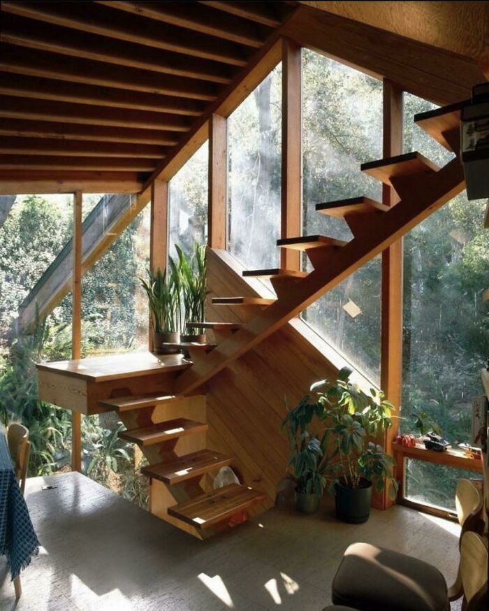Stairs In The Walstrom House By: John Lautner Architect(1911-1994) Santa Monica Mountains Outside Of Los Angeles. Completed In 1969