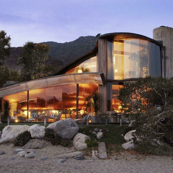 Segal Residence Seen From The Beach. Malibu, California. (1979) John Lautner Architect