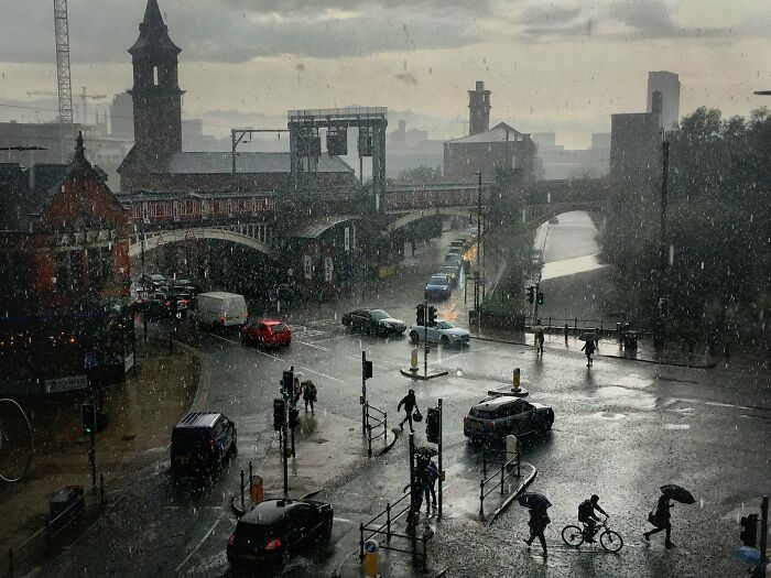 Manchester In The Rain, Photo By Simon Buckley