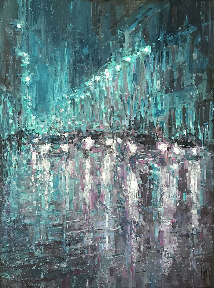Traffic In A Manhattan Pour; Acrylic Painting