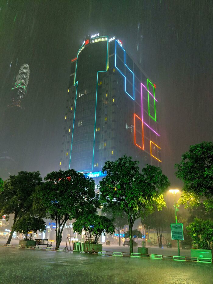 Colorful Building Amidst The Rain In Saigon