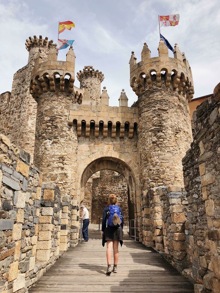 I Walked An Old Pilgrimage Route Across Northern Spain. 500 Miles. 34 Days. The Camino De Santiago. This Is A Picture Of Me Walking Into An Old Templar Castle Along The Way