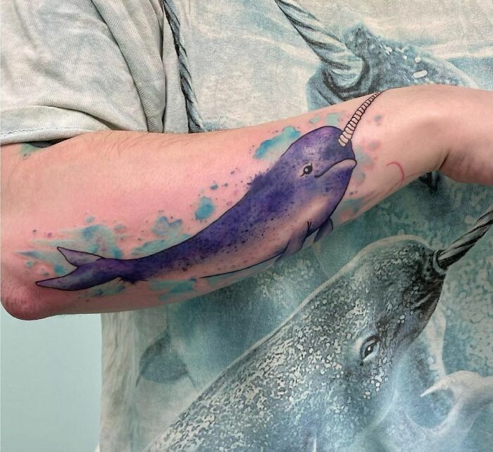 Watercolor Narwhal Tattoo